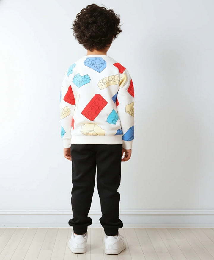 BLOCK BUILDER BLACK FLEECE SWEATSHIRT JOGGER SET - OFF WHITE/BLACK - Anthrilo 