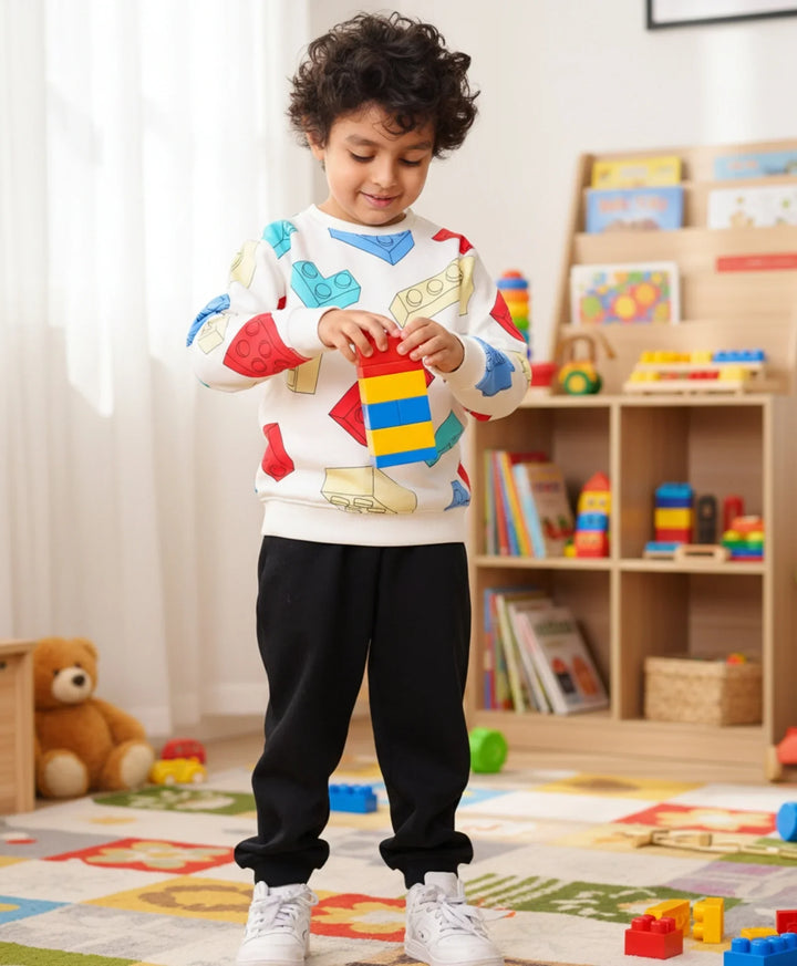 BLOCK BUILDER BLACK FLEECE SWEATSHIRT JOGGER SET - OFF WHITE/BLACK - Anthrilo 