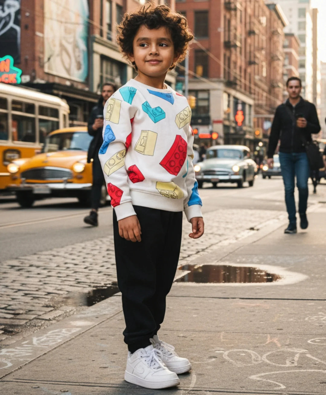 BLOCK BUILDER BLACK FLEECE SWEATSHIRT JOGGER SET - OFF WHITE/BLACK - Anthrilo 