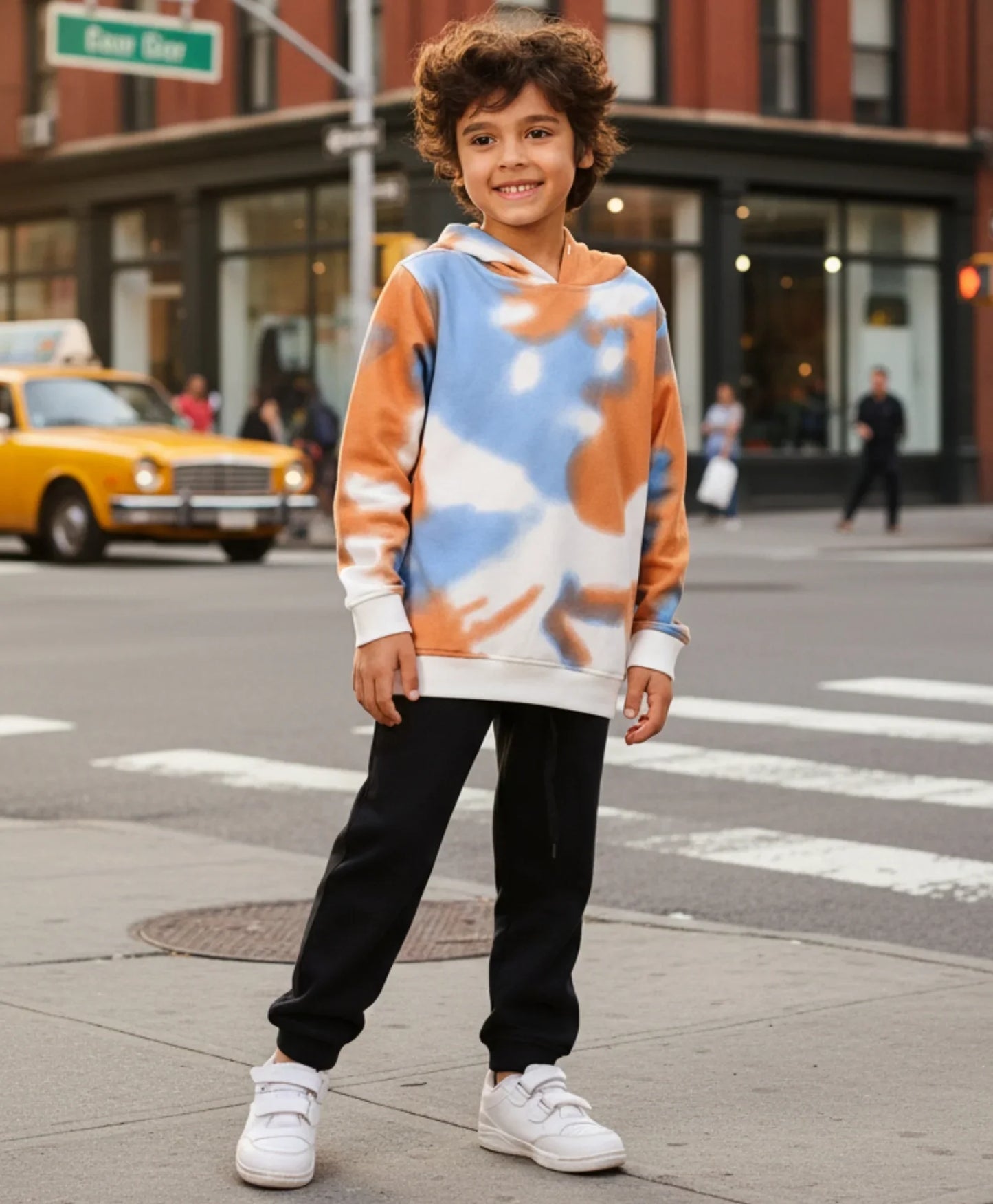 BLUE BROWN FLEECE HOODIE BLACK JOGGER SET - BROWN/BLACK