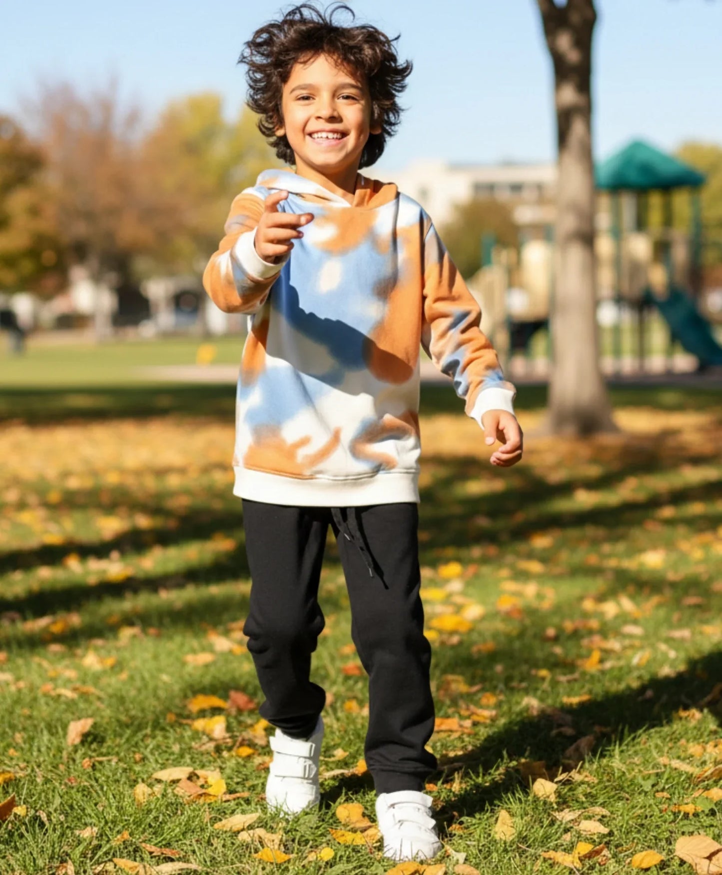 BLUE BROWN FLEECE HOODIE BLACK JOGGER SET - BROWN/BLACK