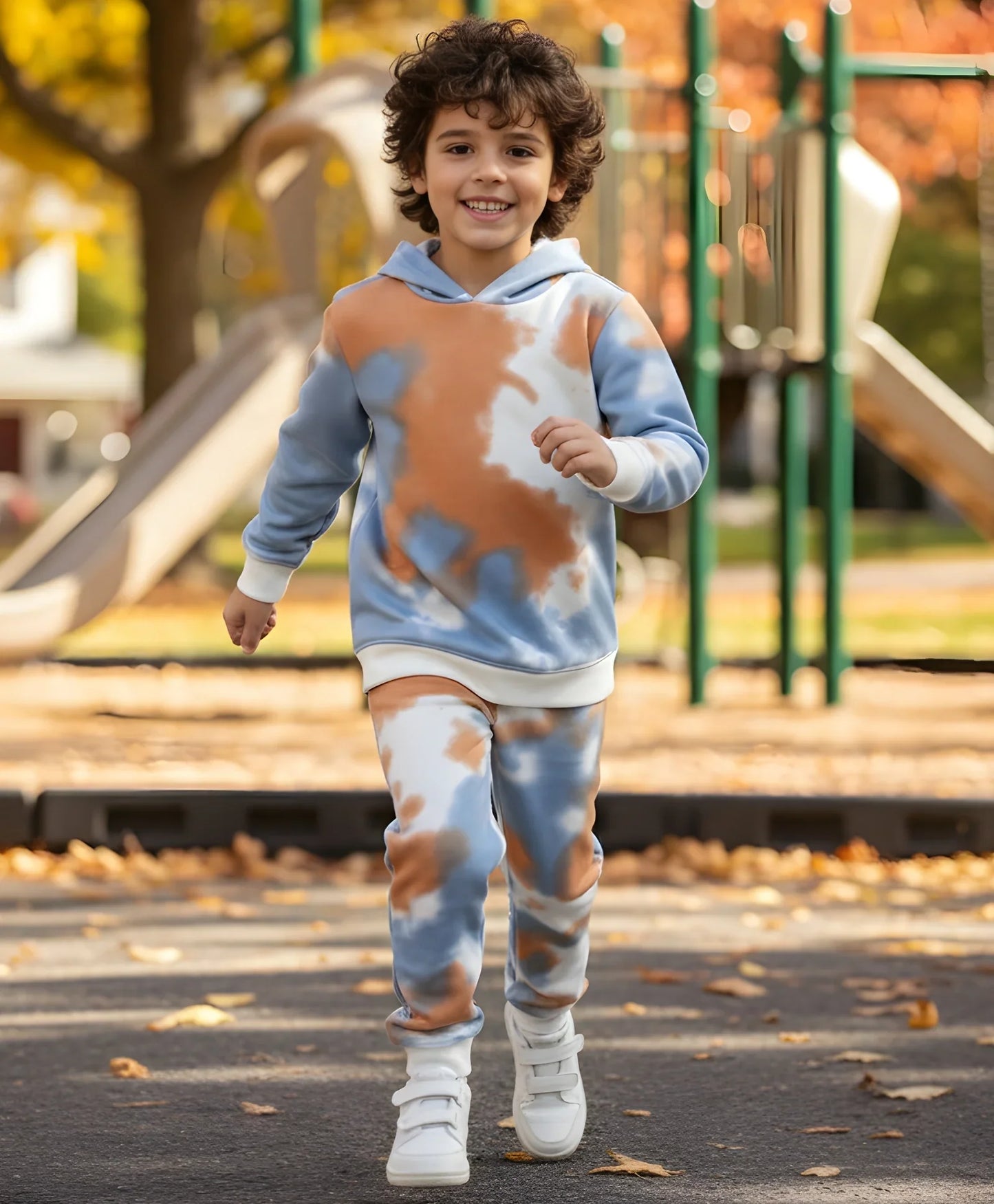 BLUE BROWN FLEECE HOODIE JOGGER SET - BROWN