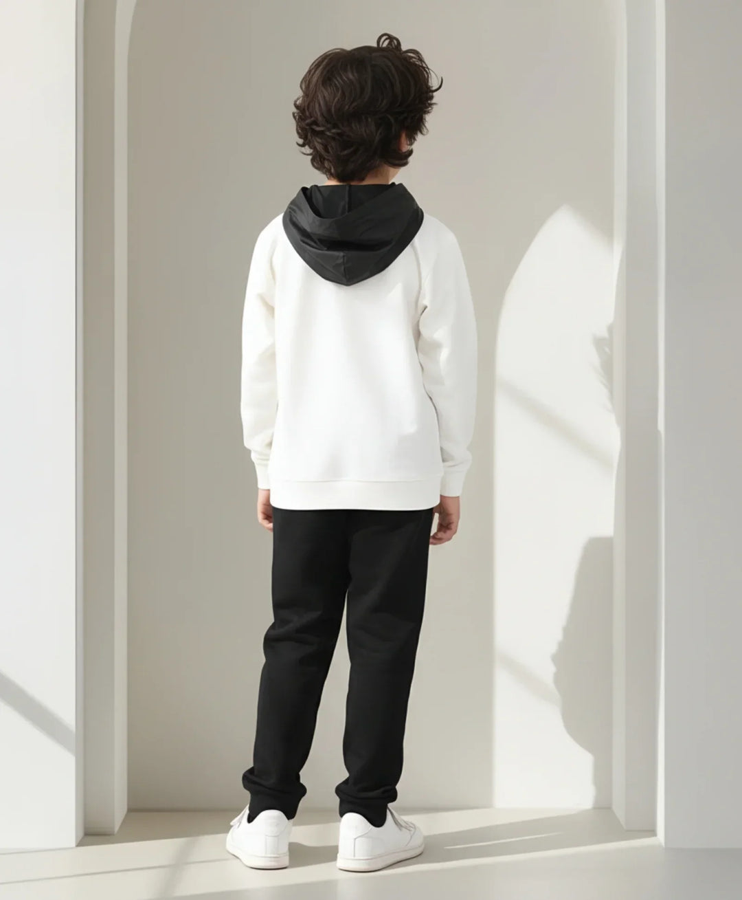 WHITE TAFETTA POCKET HOODIE BLACK JOGGER SET - WHITE/BLACK - Anthrilo 