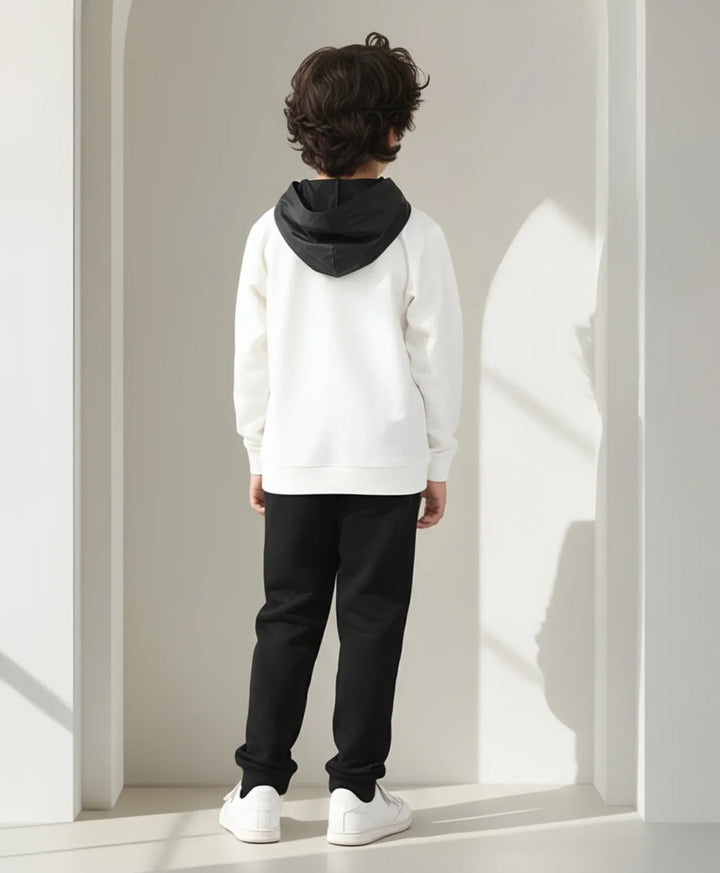 WHITE TAFETTA POCKET HOODIE BLACK JOGGER SET - WHITE/BLACK - Anthrilo 