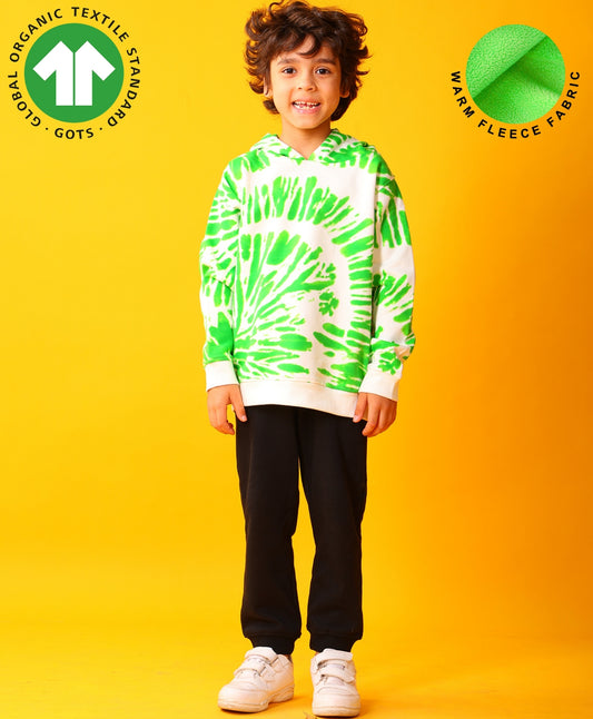 GREEN SWIRL FLEECE HOODIE BLACK JOGGER SET - GREEN/BLACK