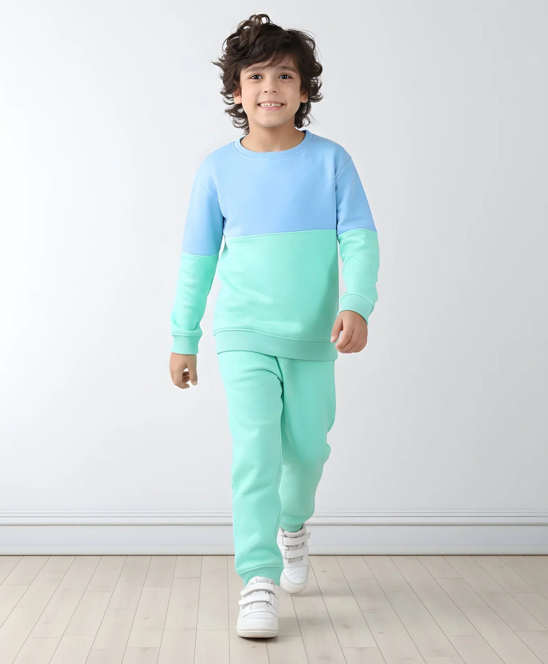 BLUE GREEN COLOR BLOCK FLEECE SWEATSHIRT JOGGER SET - BLUE/GREEN - Anthrilo 