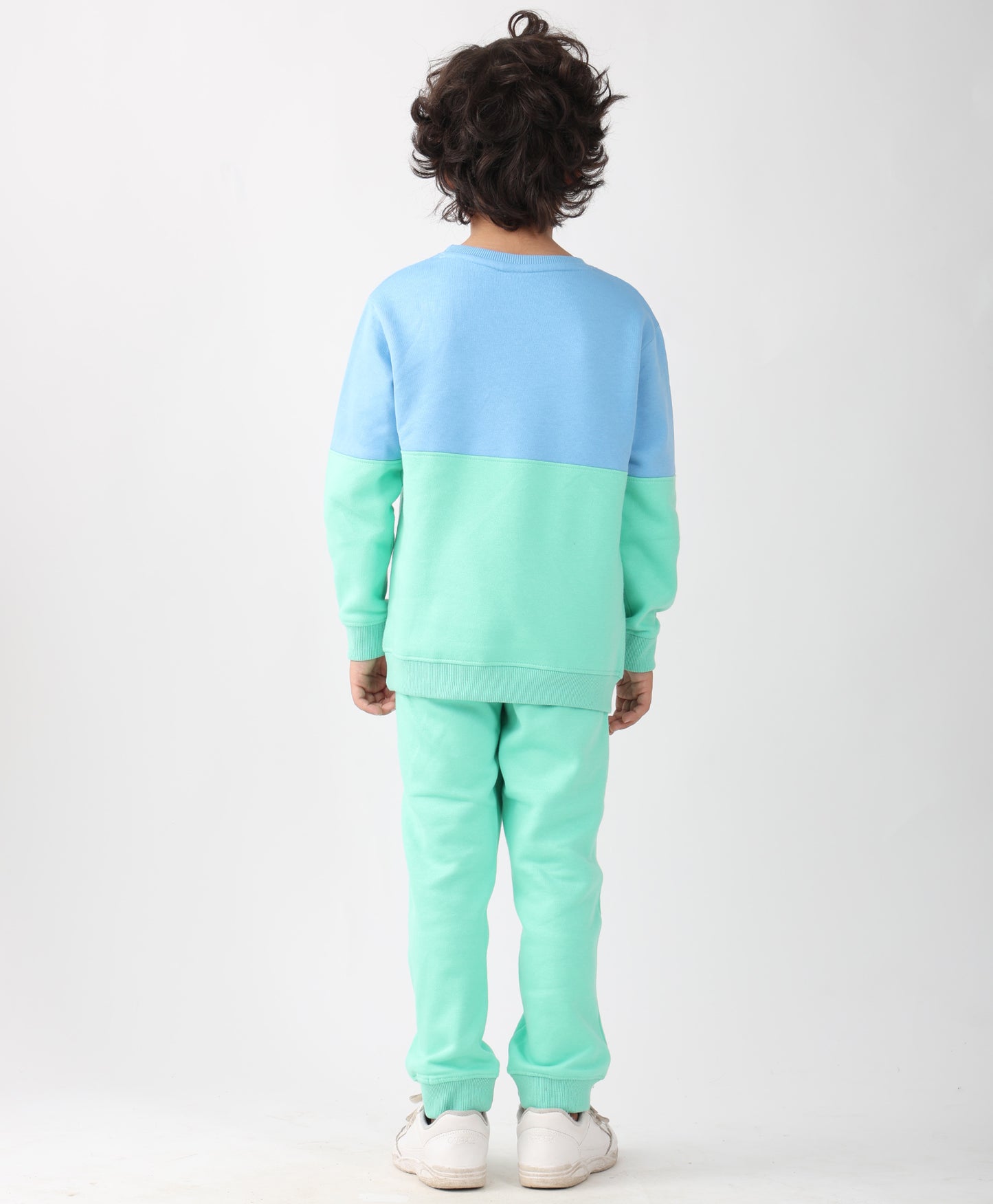 BLUE GREEN COLOR BLOCK FLEECE SWEATSHIRT JOGGER SET - BLUE/GREEN