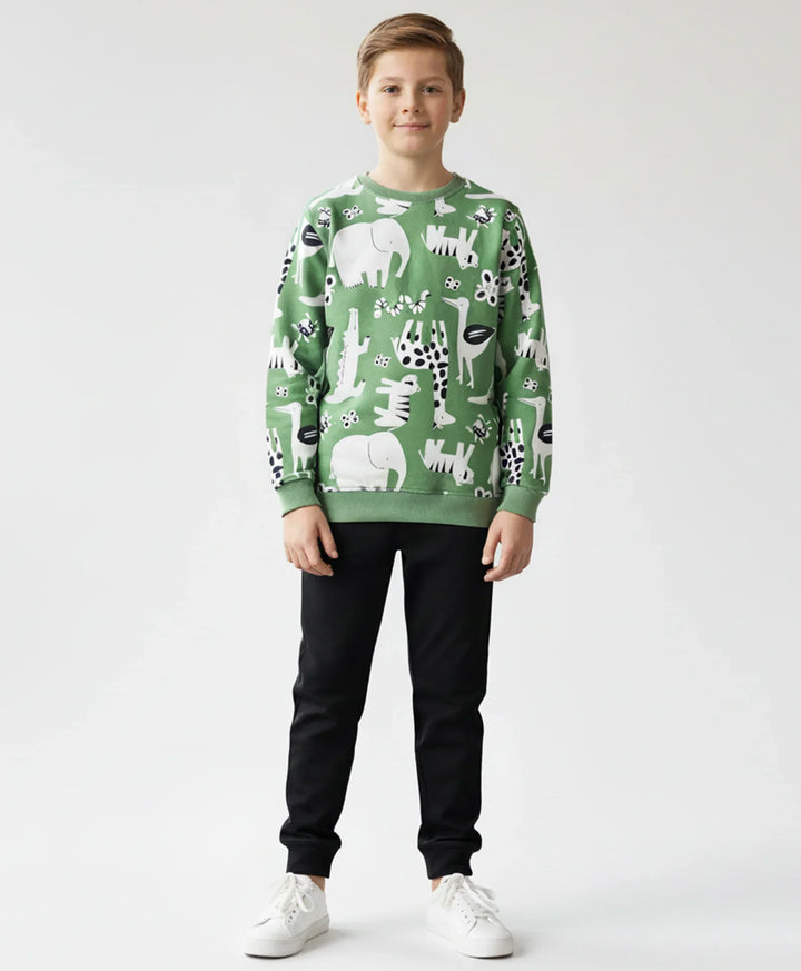 ANIMAL GREEN FLEECE BOYS SWEATSHIRT BLACK JOGGER SET - GREEN/BLACK - Anthrilo 