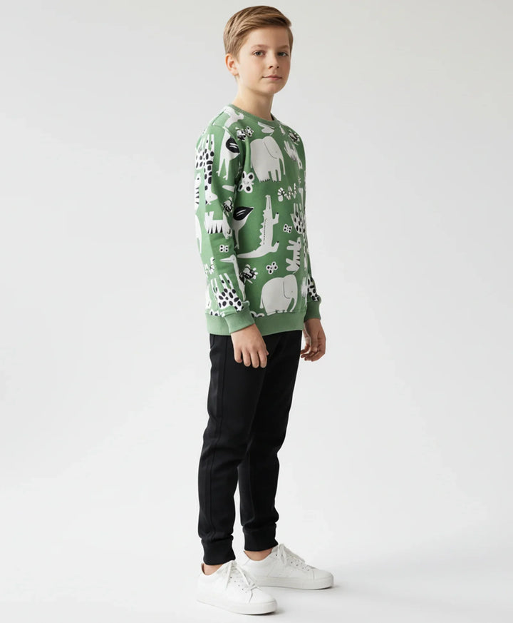 ANIMAL GREEN FLEECE BOYS SWEATSHIRT BLACK JOGGER SET - GREEN/BLACK - Anthrilo 
