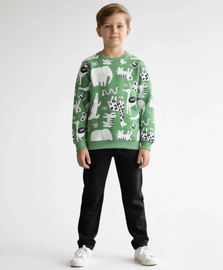 ANIMAL GREEN FLEECE BOYS SWEATSHIRT BLACK JOGGER SET - GREEN/BLACK - Anthrilo 