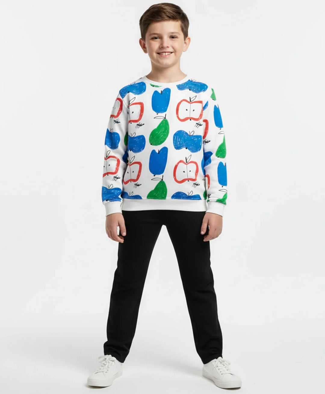 APPLE PEAR BOYS FLEECE SWEATSHIRT BLACK JOGGER SET - WHITE/BLACK - Anthrilo 