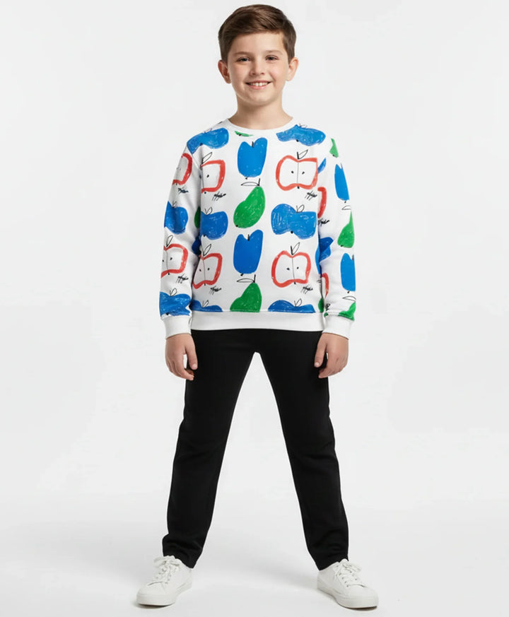APPLE PEAR BOYS FLEECE SWEATSHIRT BLACK JOGGER SET - WHITE/BLACK - Anthrilo 