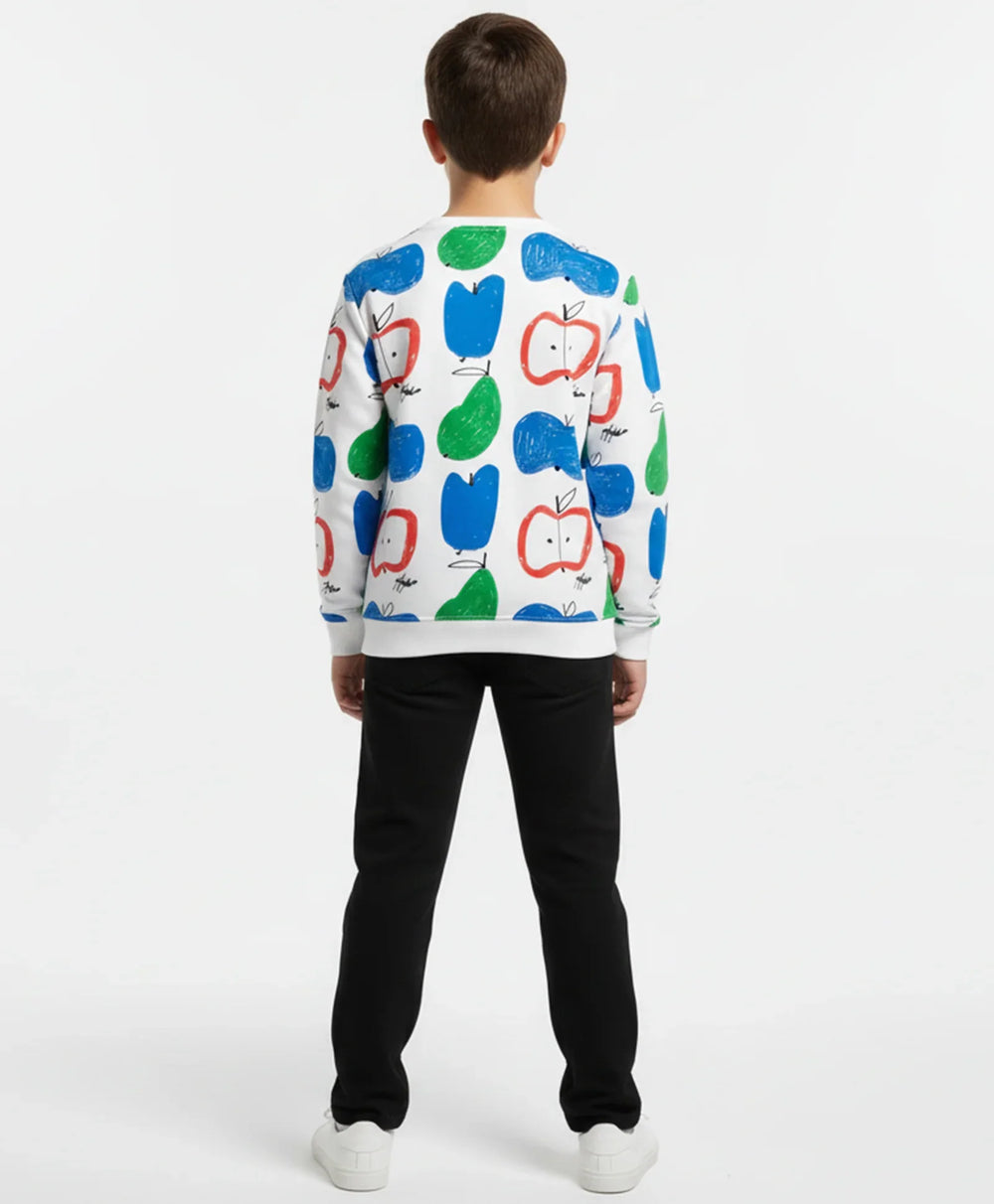 APPLE PEAR BOYS FLEECE SWEATSHIRT BLACK JOGGER SET - WHITE/BLACK - Anthrilo 