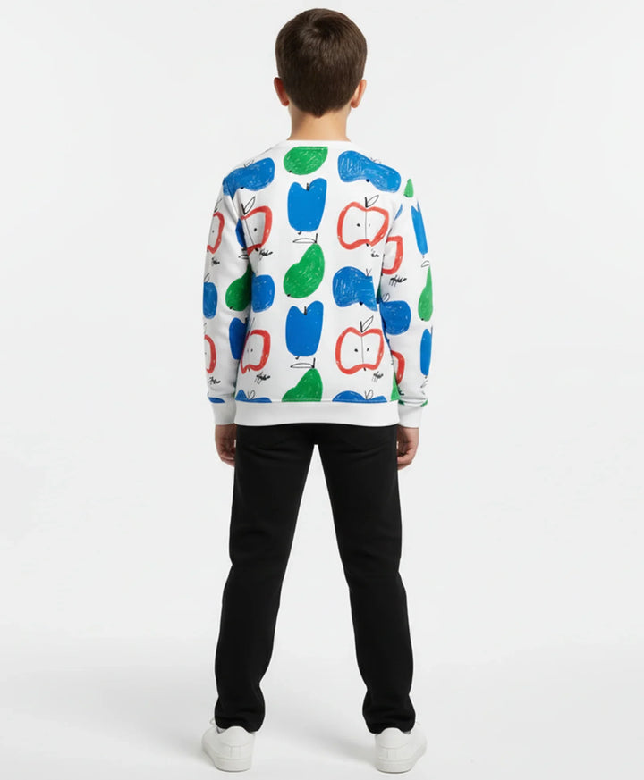 APPLE PEAR BOYS FLEECE SWEATSHIRT BLACK JOGGER SET - WHITE/BLACK - Anthrilo 