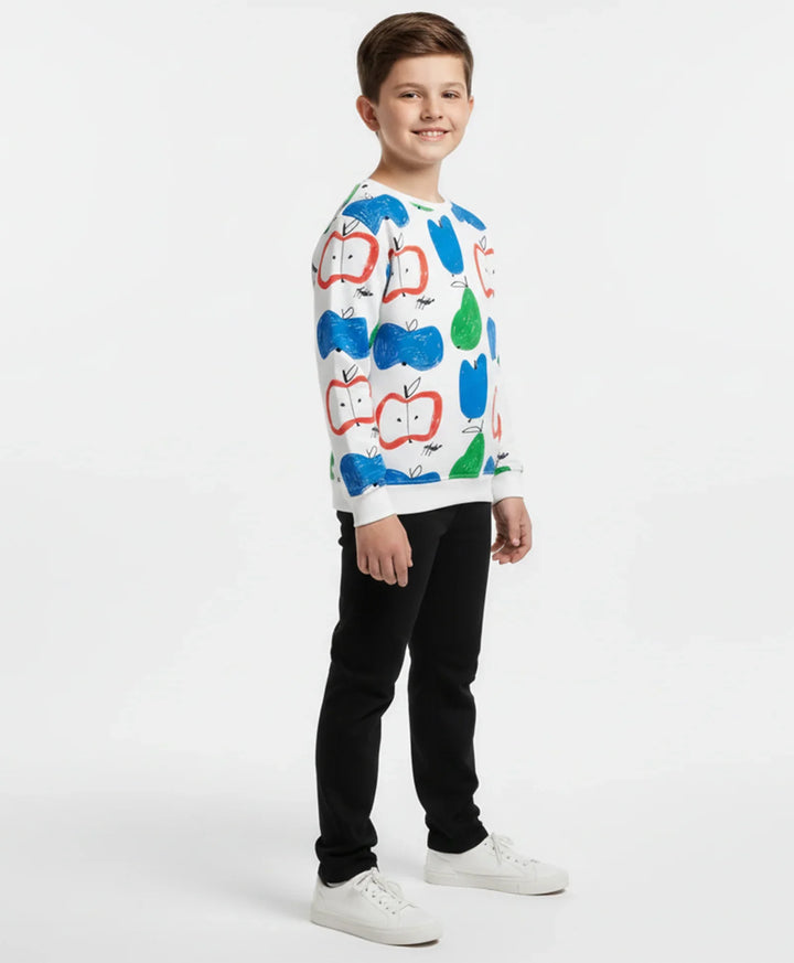 APPLE PEAR BOYS FLEECE SWEATSHIRT BLACK JOGGER SET - WHITE/BLACK - Anthrilo 