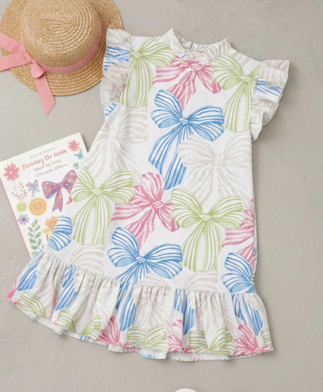 PAINTED BOW FRILL PARTY DRESS -OFF WHITE - Anthrilo 