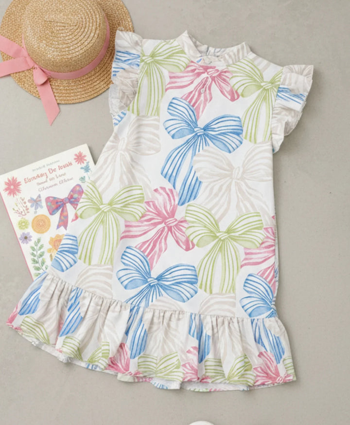 PAINTED BOW FRILL PARTY DRESS -OFF WHITE - Anthrilo 