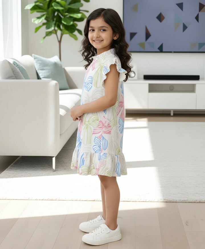 PAINTED BOW FRILL PARTY DRESS -OFF WHITE - Anthrilo 