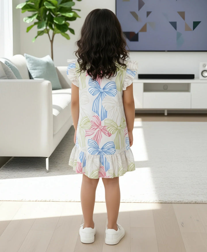 PAINTED BOW FRILL PARTY DRESS -OFF WHITE - Anthrilo 