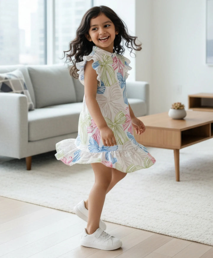 PAINTED BOW FRILL PARTY DRESS -OFF WHITE - Anthrilo 