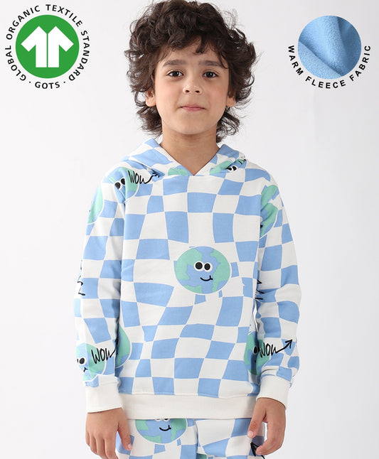 GLOBE CHECK BOYS FLEECE HOODIE - BLUE