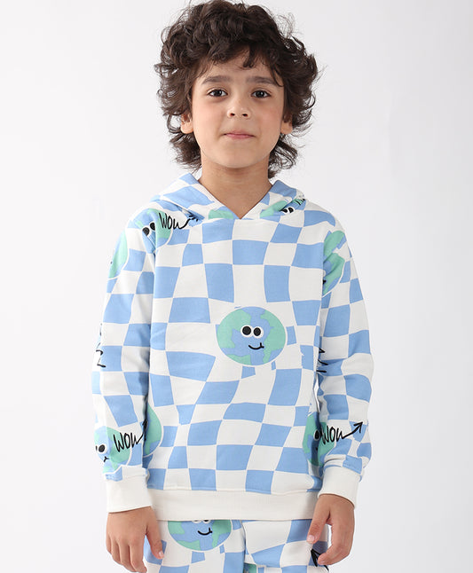 GLOBE CHECK BOYS FLEECE HOODIE - BLUE