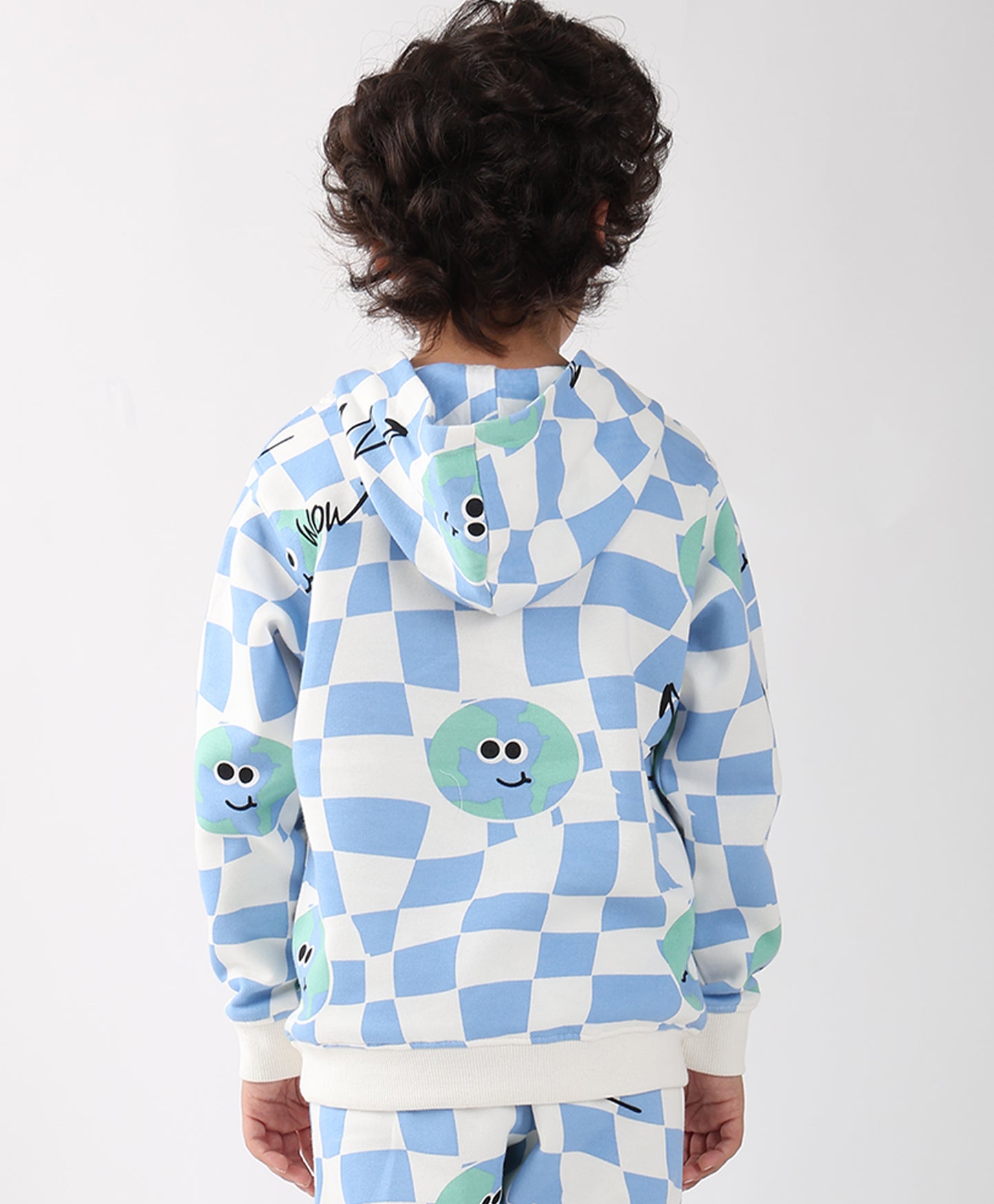 GLOBE CHECK BOYS FLEECE HOODIE - BLUE