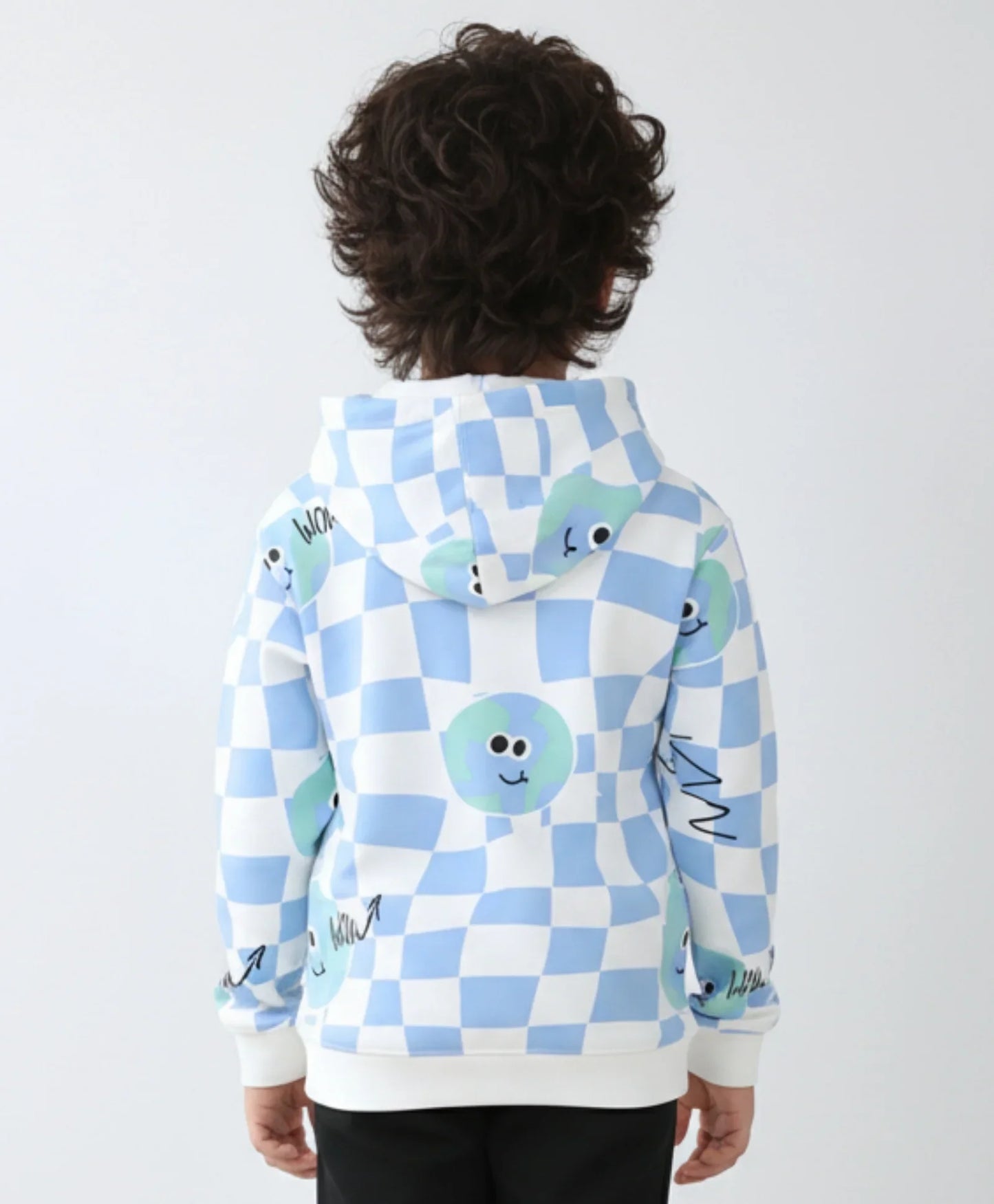 GLOBE CHECK BOYS FLEECE HOODIE - BLUE
