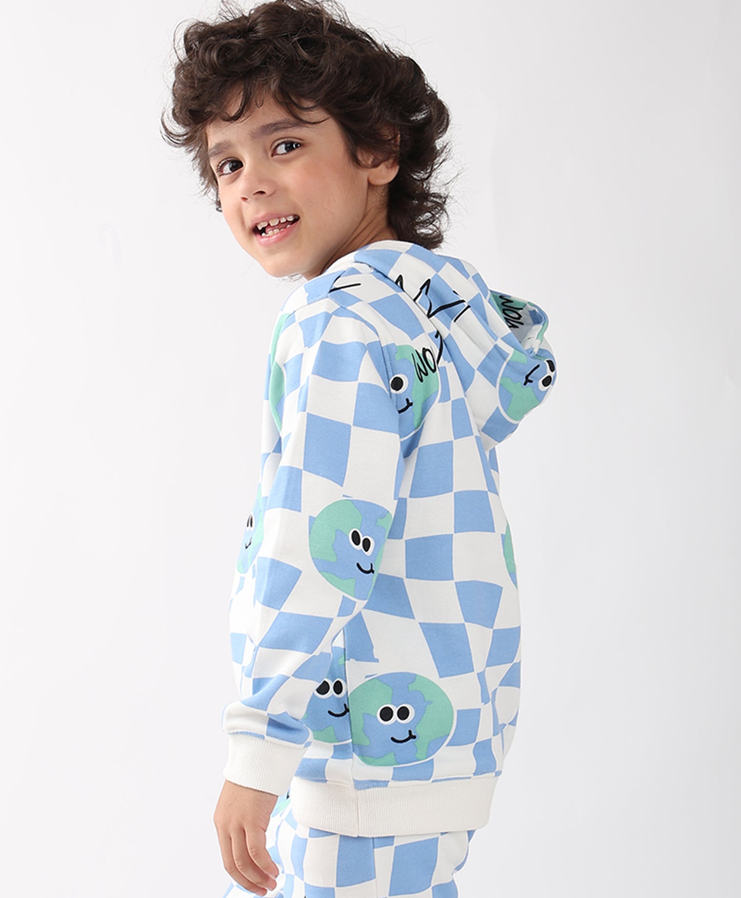 GLOBE CHECK BOYS FLEECE HOODIE - BLUE