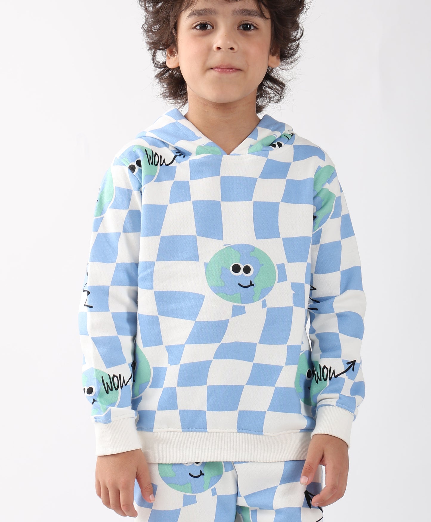 GLOBE CHECK BOYS FLEECE HOODIE - BLUE