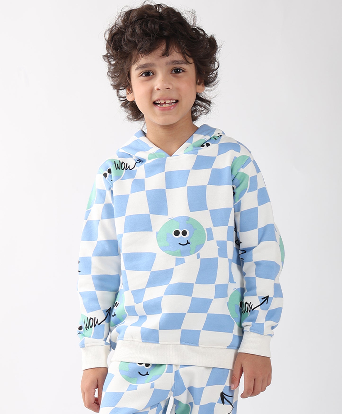 GLOBE CHECK BOYS FLEECE HOODIE - BLUE