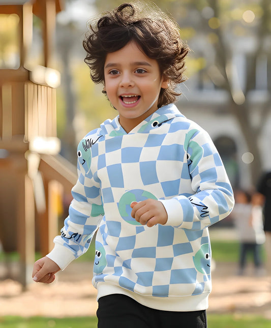 GLOBE CHECK BOYS FLEECE HOODIE - BLUE