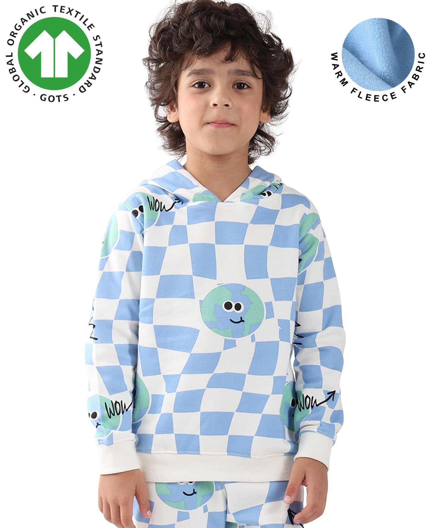 GLOBE CHECK BOYS FLEECE HOODIE - BLUE