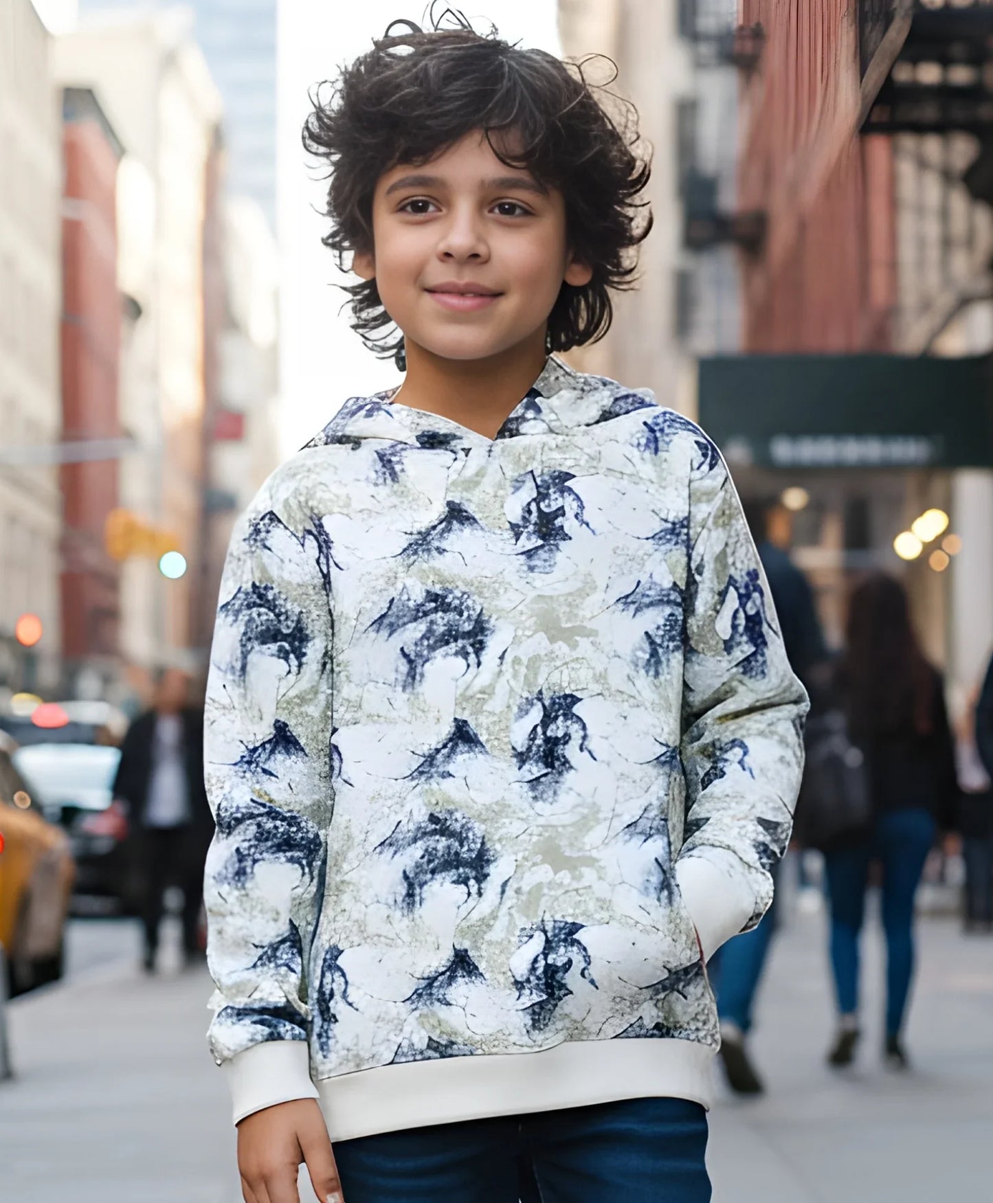 BLACK BLUE LIGHTING BOYS FLEECE HOODIE - BLUE