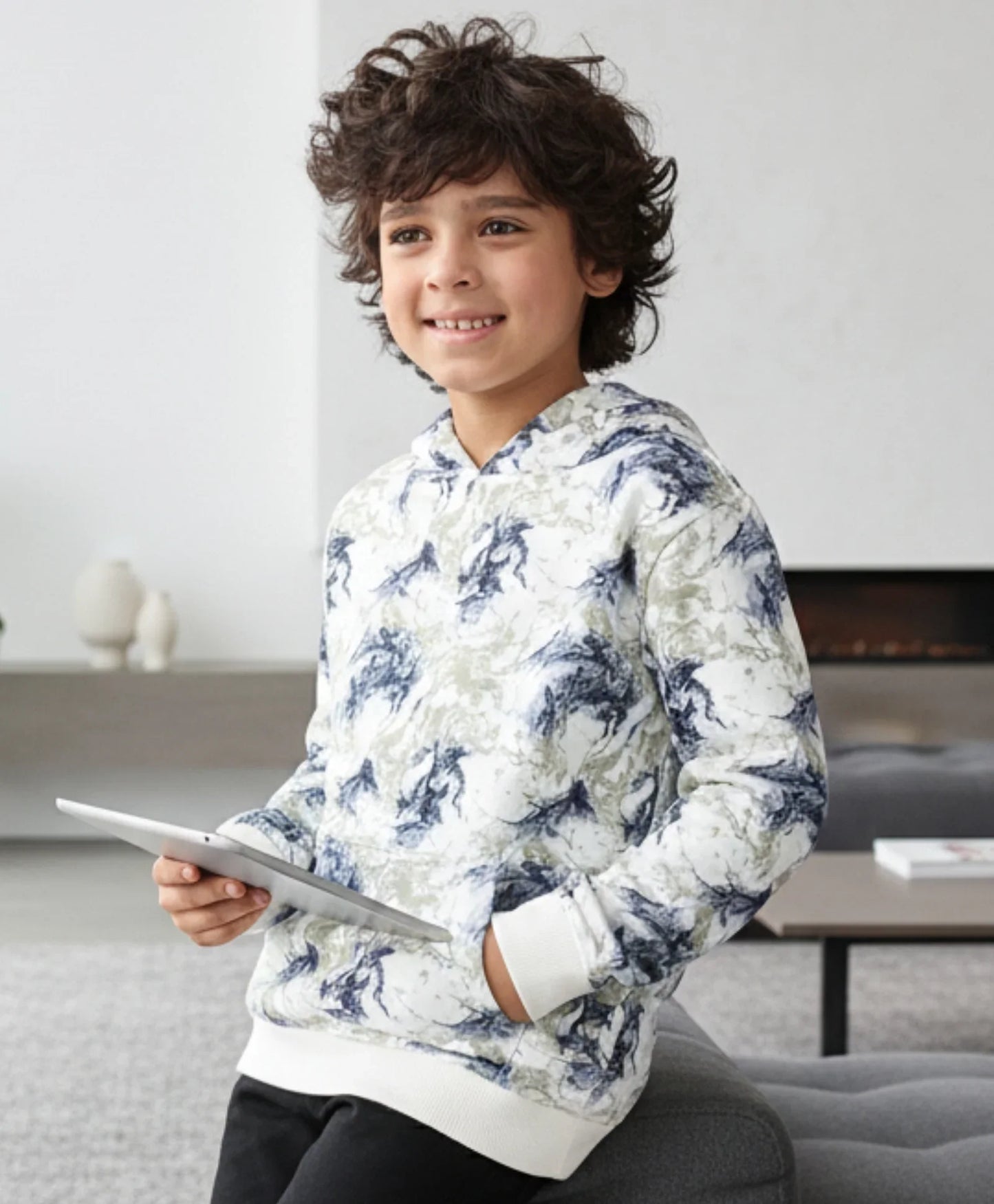 BLACK BLUE LIGHTING BOYS FLEECE HOODIE - BLUE