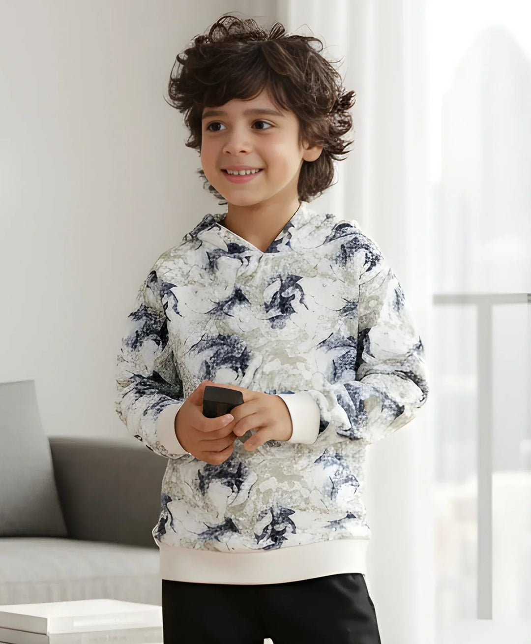 BLACK BLUE LIGHTING BOYS FLEECE HOODIE - BLUE