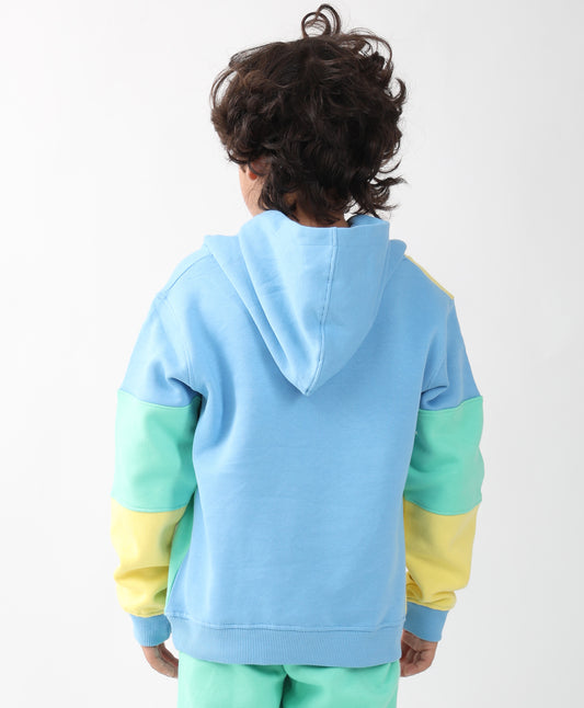 YELLOW SEA GREEN BLUE COLOR BLOCK HOODIE - YELLOW SEA GREEN BLUE