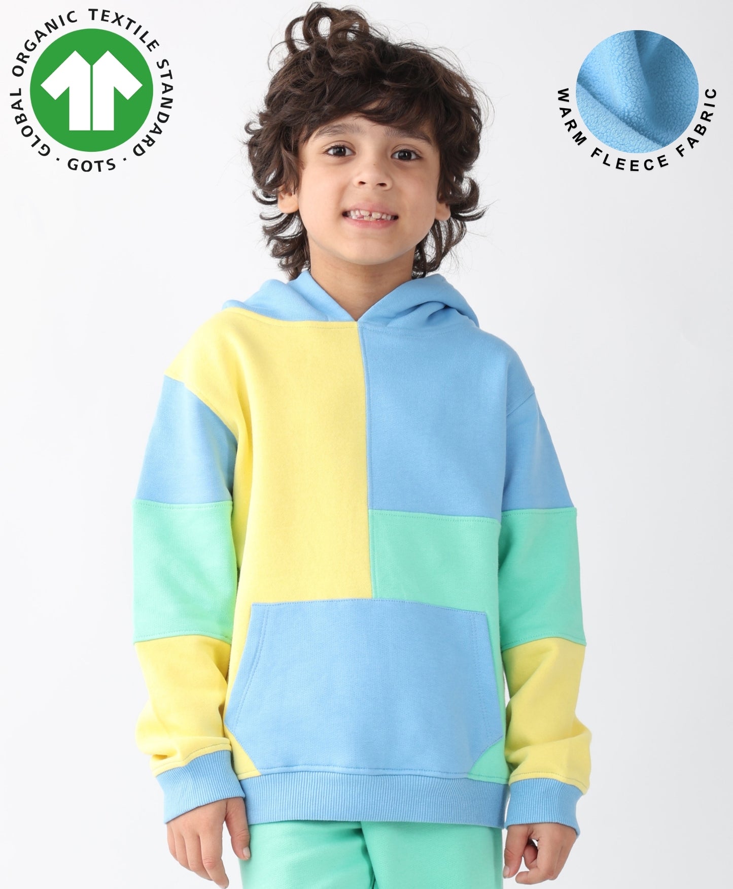 YELLOW SEA GREEN BLUE COLOR BLOCK HOODIE - YELLOW SEA GREEN BLUE