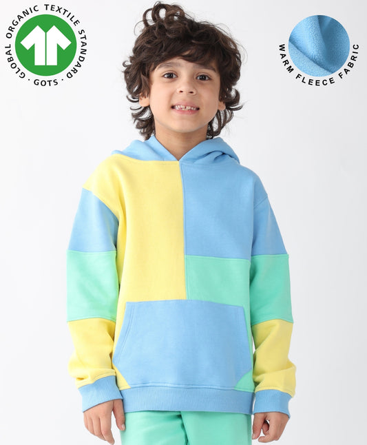 YELLOW SEA GREEN BLUE COLOR BLOCK HOODIE - YELLOW SEA GREEN BLUE