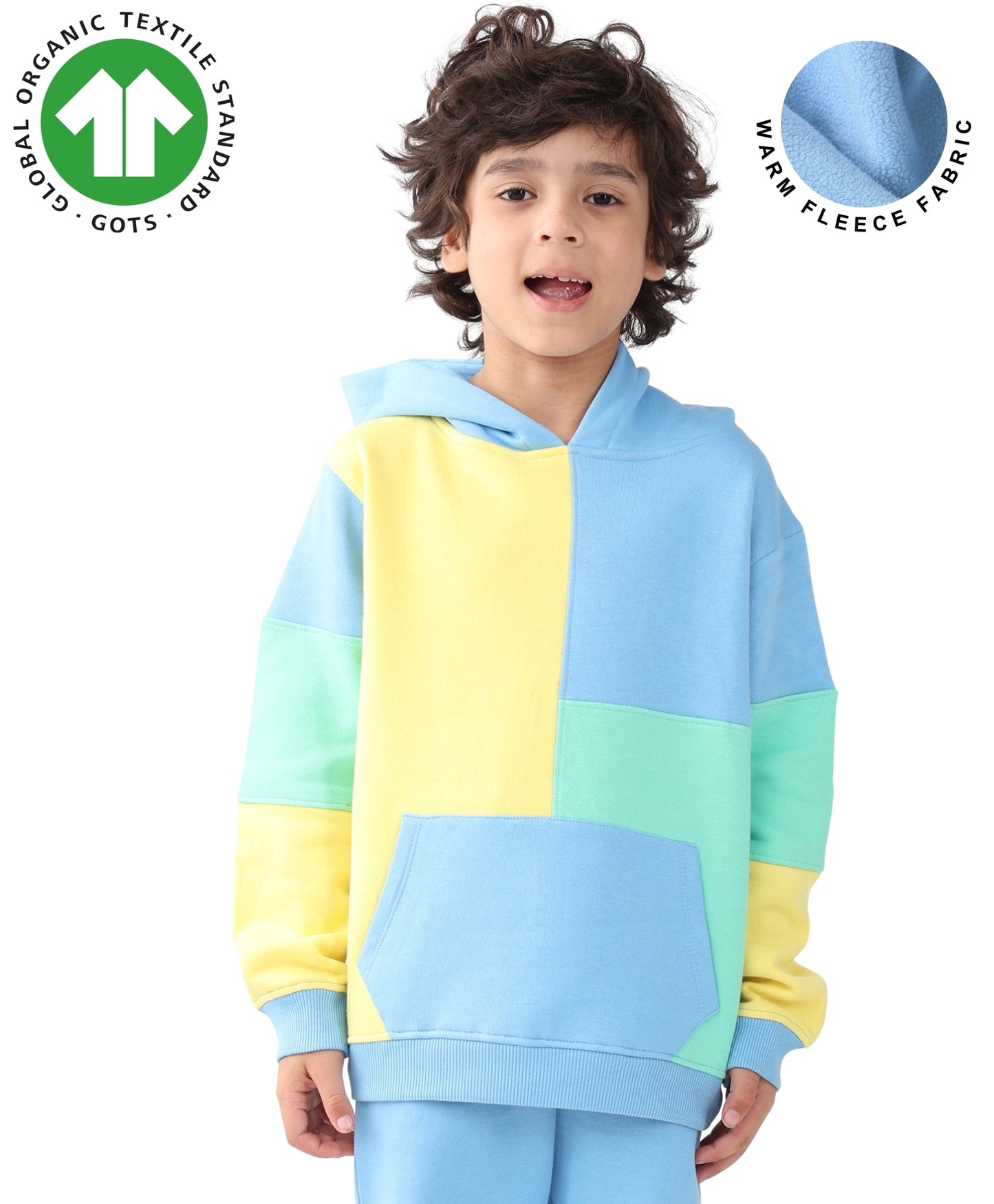YELLOW SEA GREEN BLUE COLOR BLOCK HOODIE - YELLOW SEA GREEN BLUE