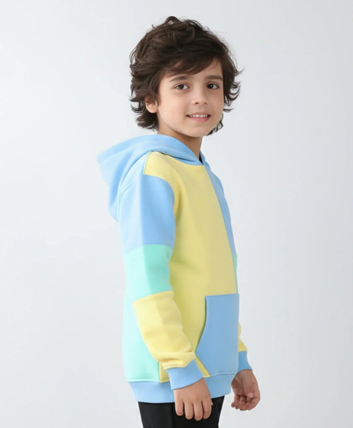 YELLOW SEA GREEN BLUE COLOR BLOCK HOODIE - YELLOW SEA GREEN BLUE - Anthrilo 