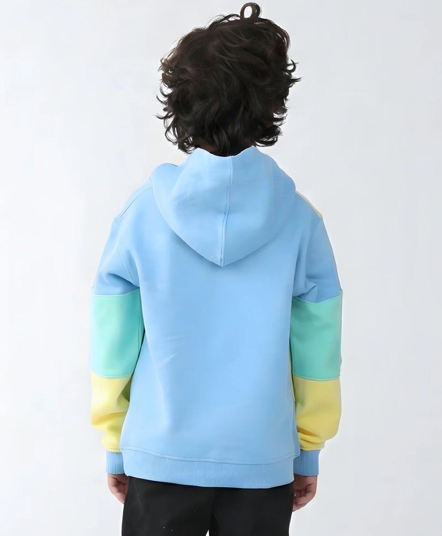 YELLOW SEA GREEN BLUE COLOR BLOCK HOODIE - YELLOW SEA GREEN BLUE
