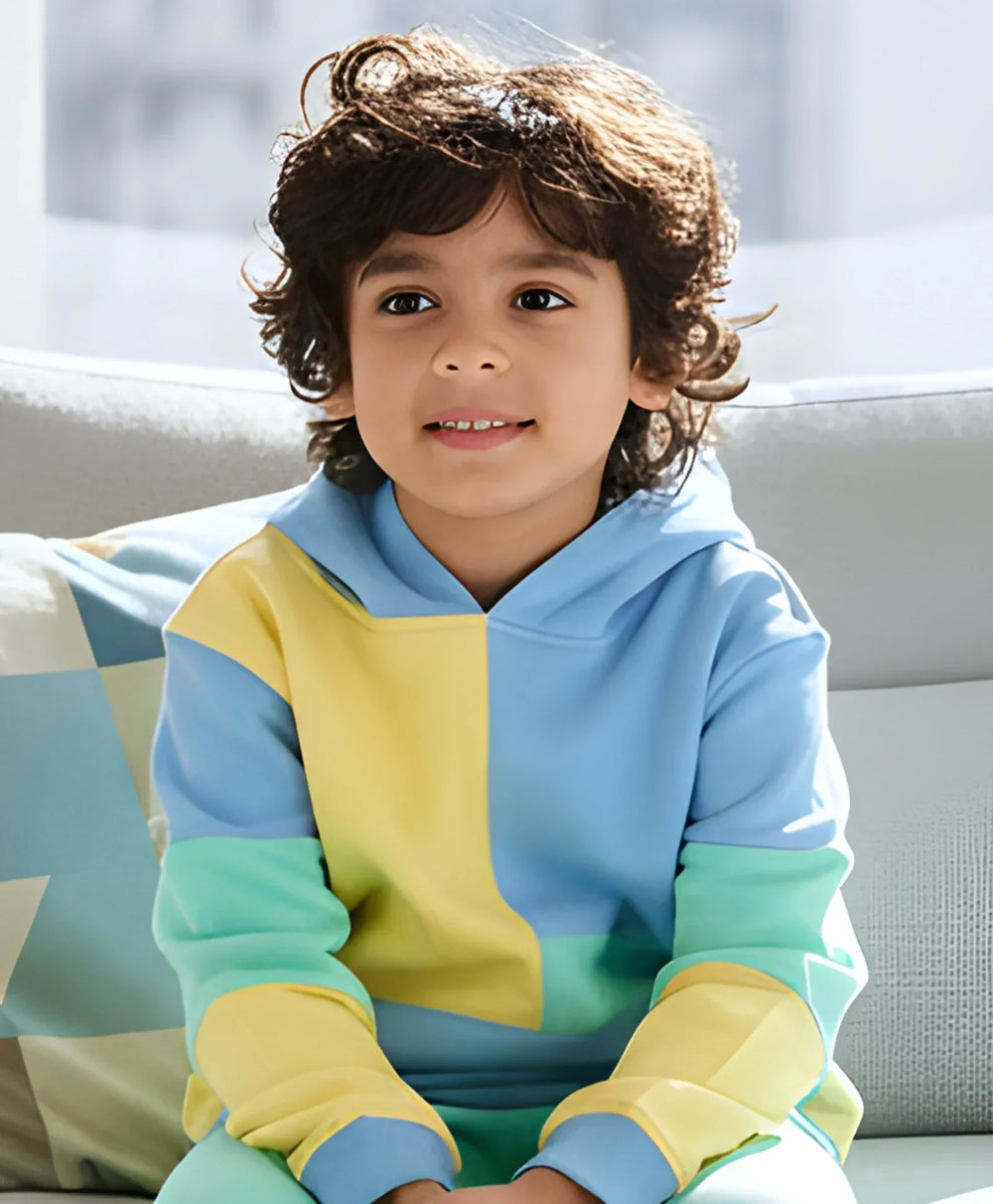 YELLOW SEA GREEN BLUE COLOR BLOCK HOODIE - YELLOW SEA GREEN BLUE - Anthrilo 