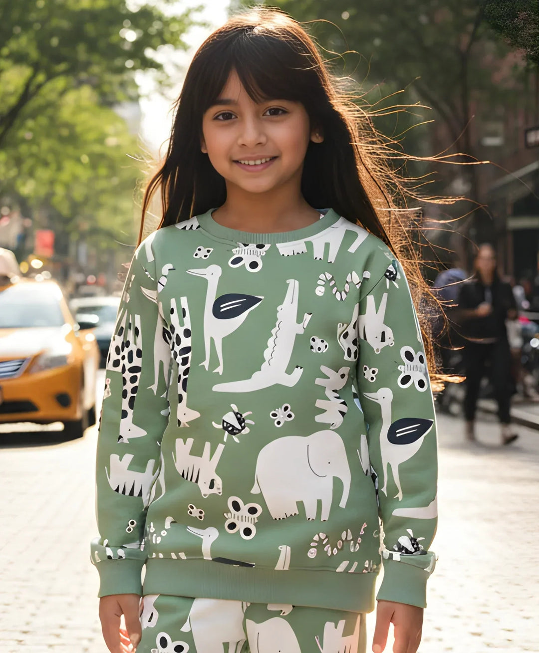 ANIMAL GREEN FLEECE GIRLS SWEATSHIRT - GREEN - Anthrilo 
