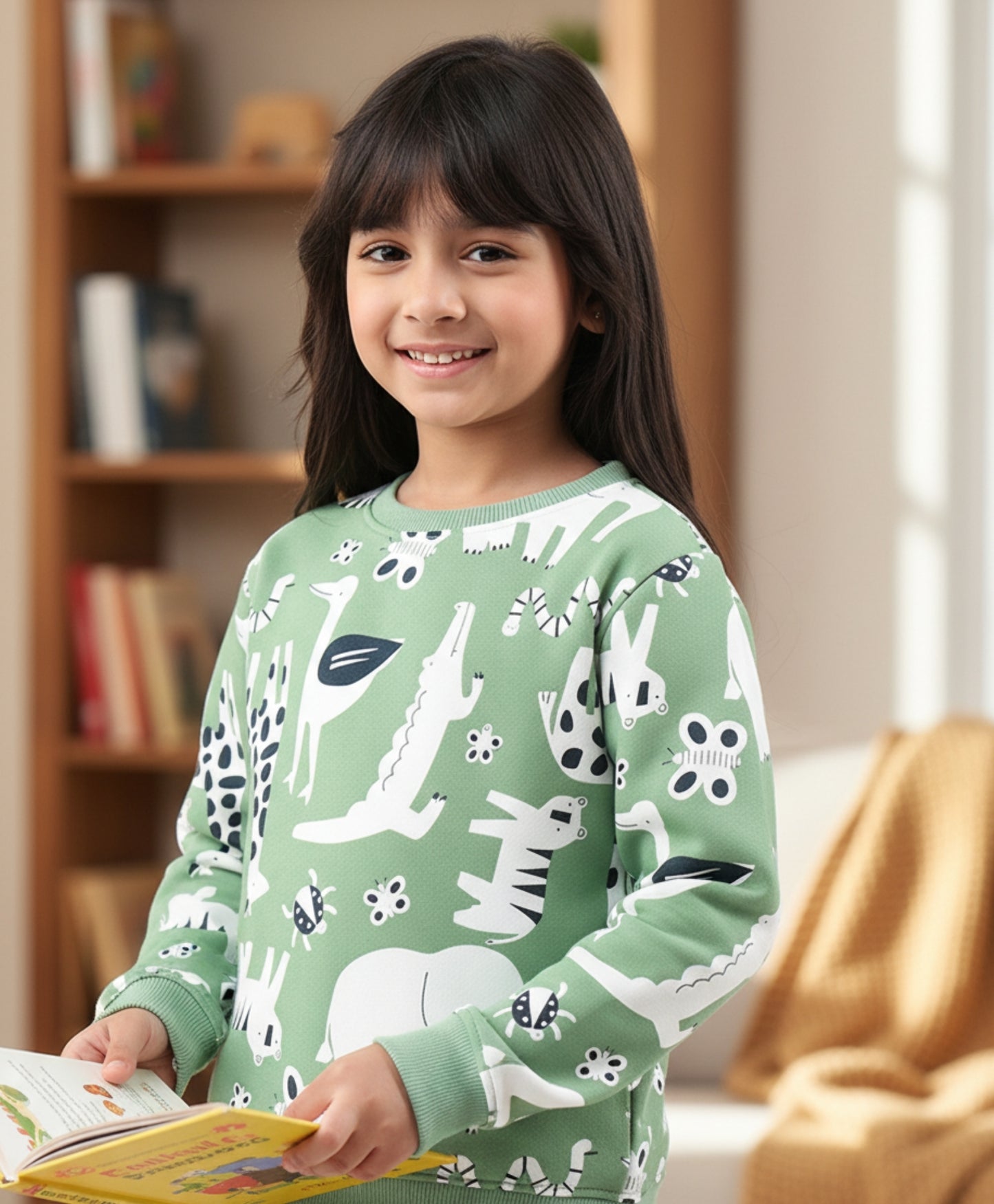 ANIMAL GREEN FLEECE GIRLS SWEATSHIRT - GREEN