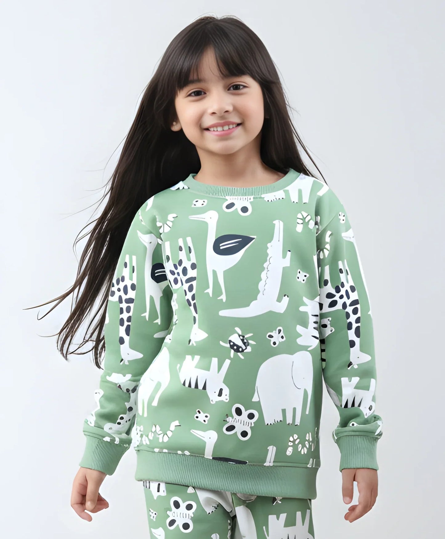 ANIMAL GREEN FLEECE GIRLS SWEATSHIRT - GREEN