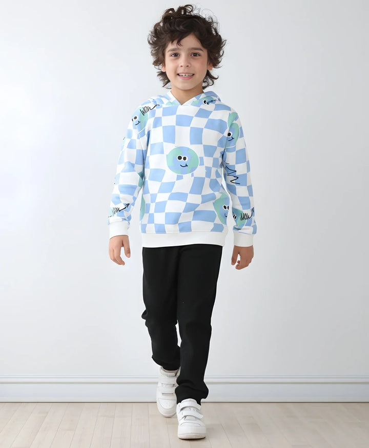 GLOBE CHECK FLEECE BOYS HOODIE BLACK JOGGER SET - OFF WHITE/BLACK - Anthrilo 
