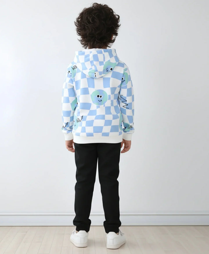 GLOBE CHECK FLEECE BOYS HOODIE BLACK JOGGER SET - OFF WHITE/BLACK - Anthrilo 
