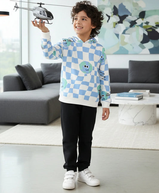 GLOBE CHECK FLEECE BOYS HOODIE BLACK JOGGER SET - OFF WHITE/BLACK