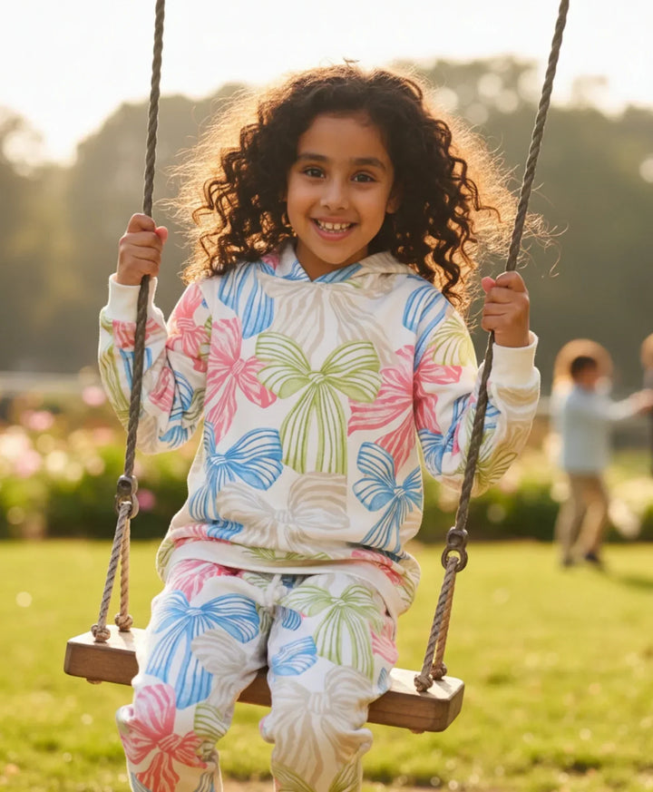 PAINTED BOW GIRLS FLEECE HOODIE - WHITE